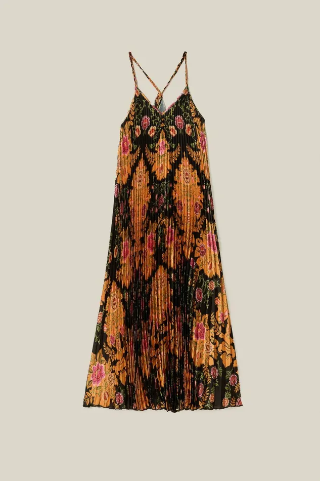 Black Arabesque Floral Pleated Midi Dress Women FARM Rio Midi Dresses Black Arabesque Floral Pleated Midi Dress Women FARM Rio Midi Dresses
