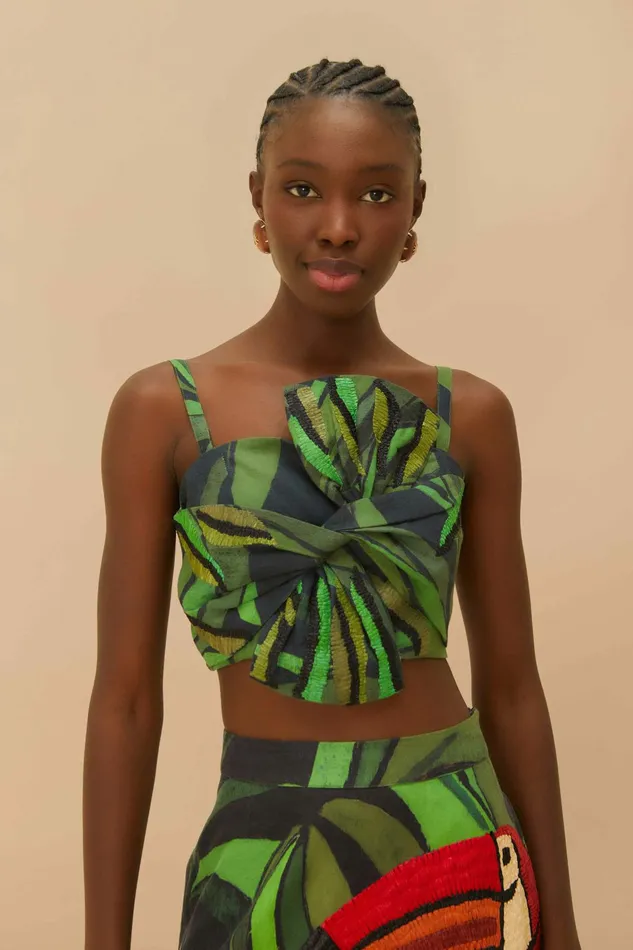 Black Coconut Tree Flow Crop Top Women FARM Rio Crop Tops