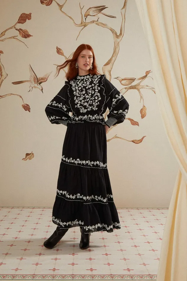 Black Embroidered Ruffle Longe Sleeve Blouse Women FARM Rio Blouses Black Embroidered Ruffle Longe Sleeve Blouse Women FARM Rio Blouses