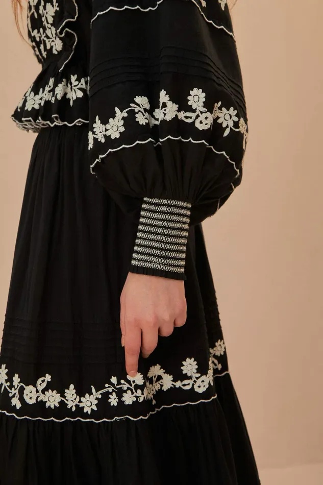 Black Embroidered Ruffle Longe Sleeve Blouse Women FARM Rio Blouses Black Embroidered Ruffle Longe Sleeve Blouse Women FARM Rio Blouses