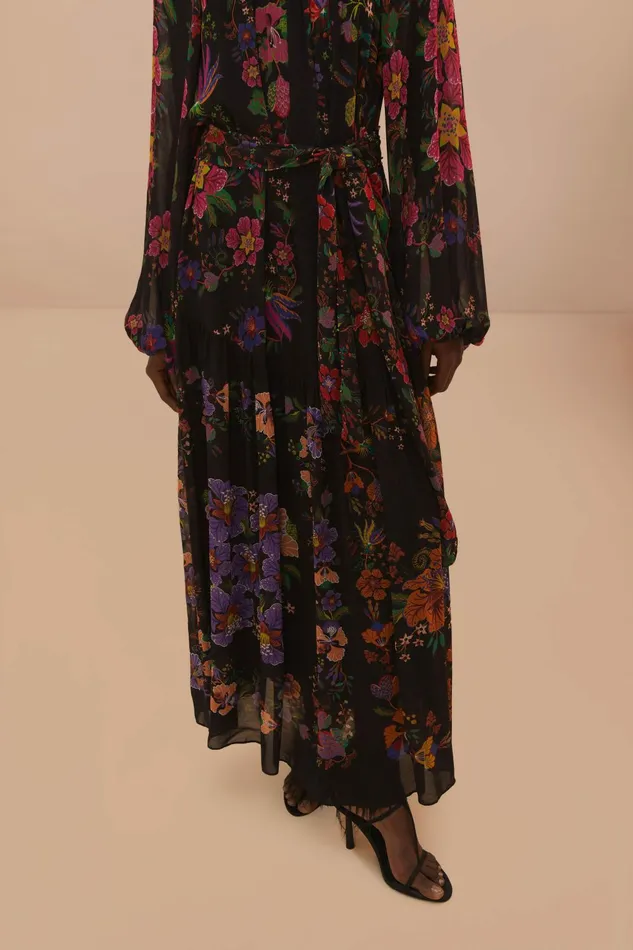 Black Floral Scarves High Neck Maxi Dress Women FARM Rio Maxi Dresses Black Floral Scarves High Neck Maxi Dress Women FARM Rio Maxi Dresses