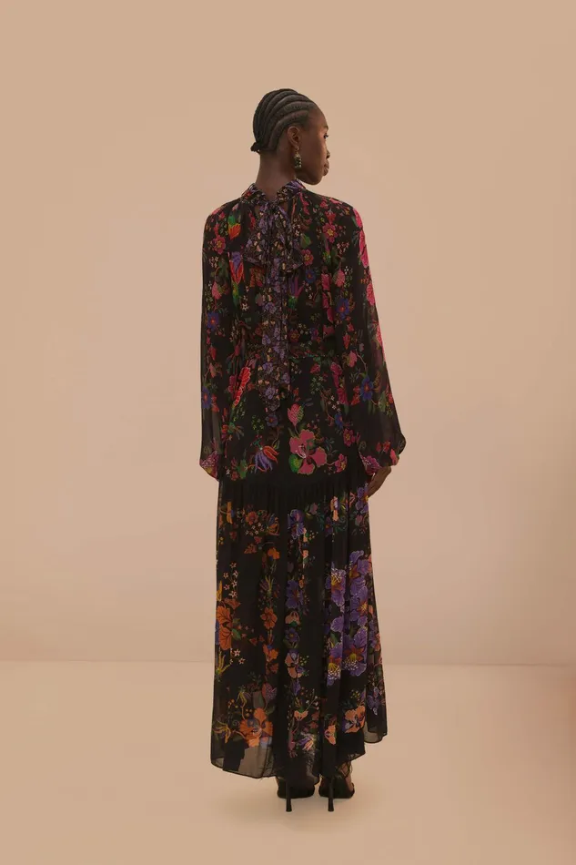 Black Floral Scarves High Neck Maxi Dress Women FARM Rio Maxi Dresses Black Floral Scarves High Neck Maxi Dress Women FARM Rio Maxi Dresses