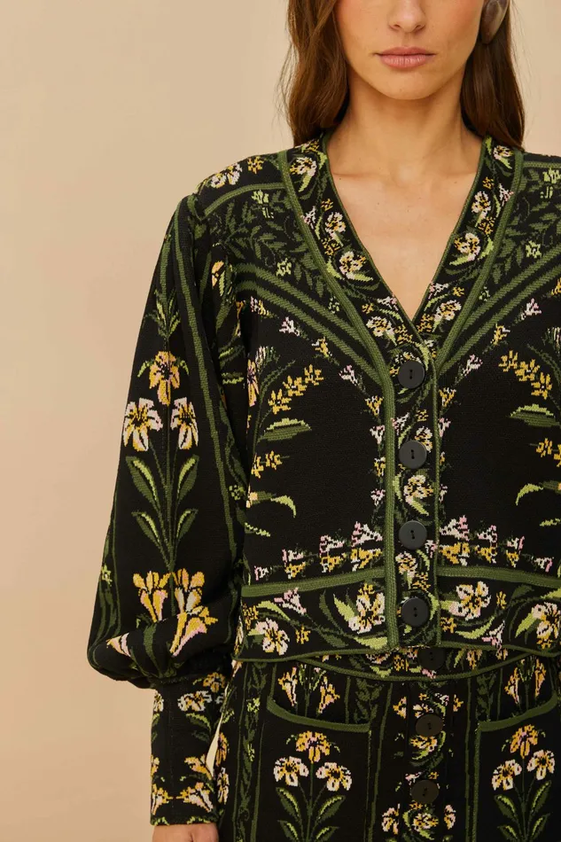 Black Flowers Arch Knit Cardigan Women FARM Rio Cardigans Black Flowers Arch Knit Cardigan Women FARM Rio Cardigans
