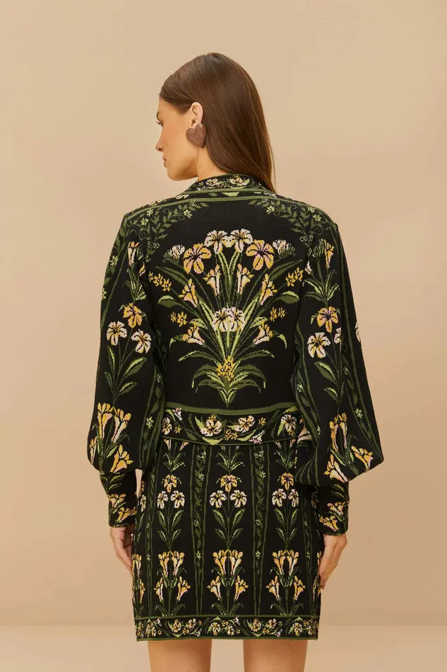 Black Flowers Arch Knit Cardigan Women FARM Rio Cardigans Black Flowers Arch Knit Cardigan Women FARM Rio Cardigans