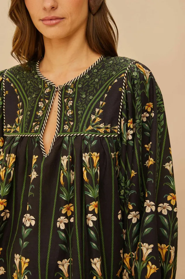 Black Flowers Arch Lenzing Ecovero Euroflax Blouse Women FARM Rio Blouses Black Flowers Arch Lenzing Ecovero Euroflax Blouse Women FARM Rio Blouses