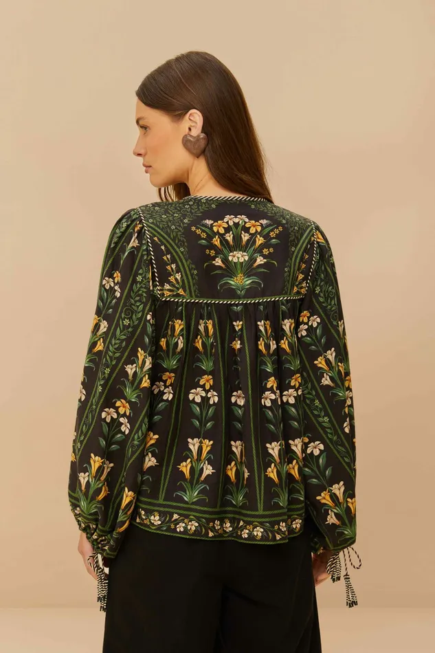 Black Flowers Arch Lenzing Ecovero Euroflax Blouse Women FARM Rio Blouses Black Flowers Arch Lenzing Ecovero Euroflax Blouse Women FARM Rio Blouses
