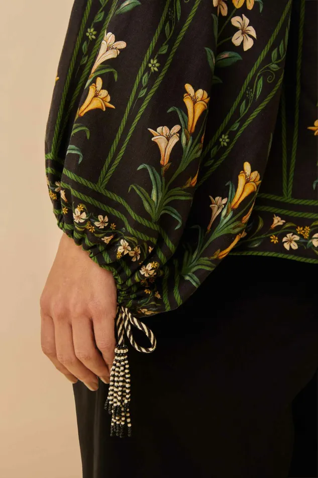 Black Flowers Arch Lenzing Ecovero Euroflax Blouse Women FARM Rio Blouses Black Flowers Arch Lenzing Ecovero Euroflax Blouse Women FARM Rio Blouses