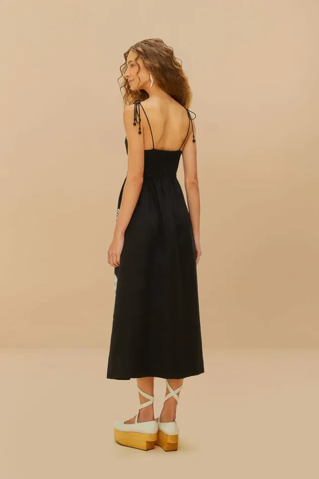 Black Richelieu Lace Euroflax Premium Linen Midi Dress Women FARM Rio Midi Dresses Black Richelieu Lace Euroflax Premium Linen Midi Dress Women FARM Rio Midi Dresses