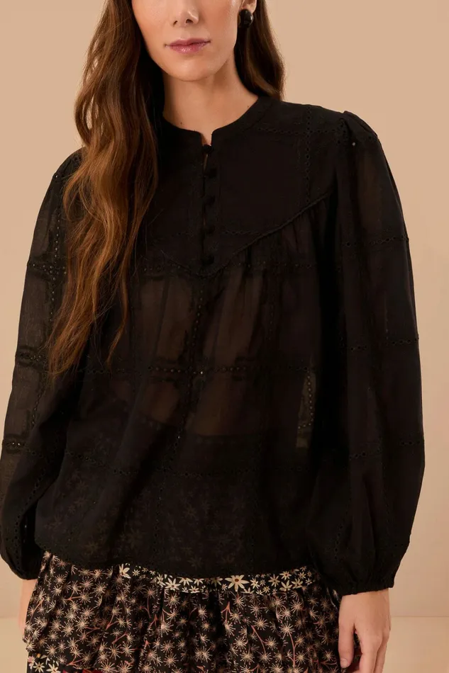 Black Scallops Long Sleeve Blouse Women FARM Rio Blouses Black Scallops Long Sleeve Blouse Women FARM Rio Blouses