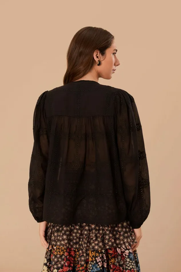 Black Scallops Long Sleeve Blouse Women FARM Rio Blouses Black Scallops Long Sleeve Blouse Women FARM Rio Blouses