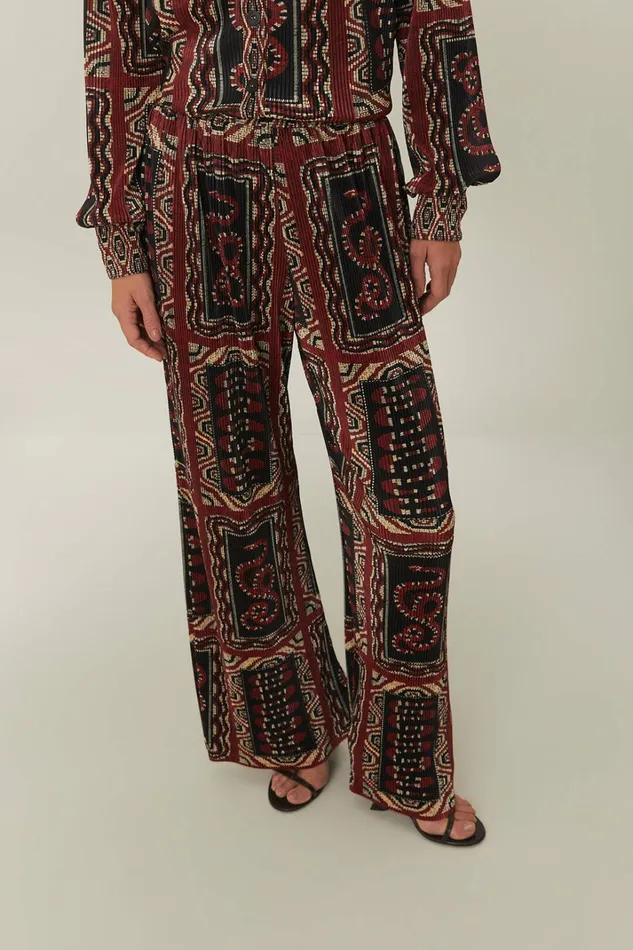 Black Snake Scarves Pleated Pants Women FARM Rio Pants Black Snake Scarves Pleated Pants Women FARM Rio Pants