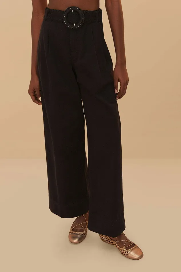 Black Twill Belted Wide Pants Women FARM Rio Pants Black Twill Belted Wide Pants Women FARM Rio Pants