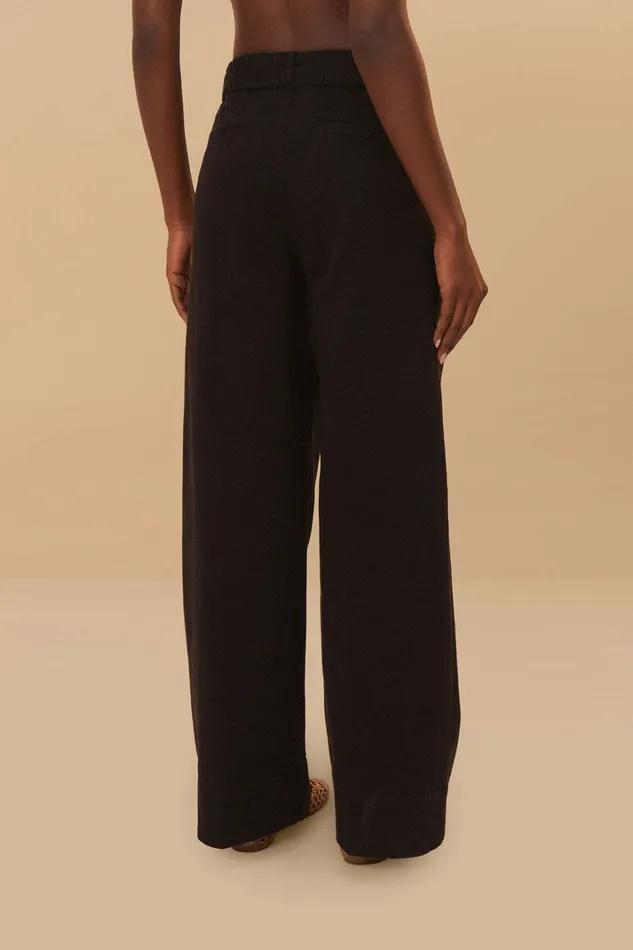 Black Twill Belted Wide Pants Women FARM Rio Pants Black Twill Belted Wide Pants Women FARM Rio Pants