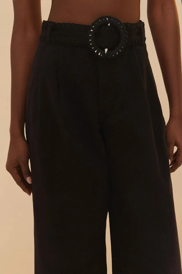 Black Twill Belted Wide Pants Women FARM Rio Pants Black Twill Belted Wide Pants Women FARM Rio Pants