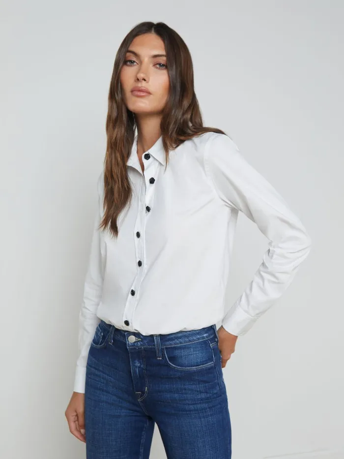 Blake Bodysuit Whiteblack Rose Women L039Agence Blouses and Tops Blake Bodysuit Whiteblack Rose Women L039Agence Blouses and Tops