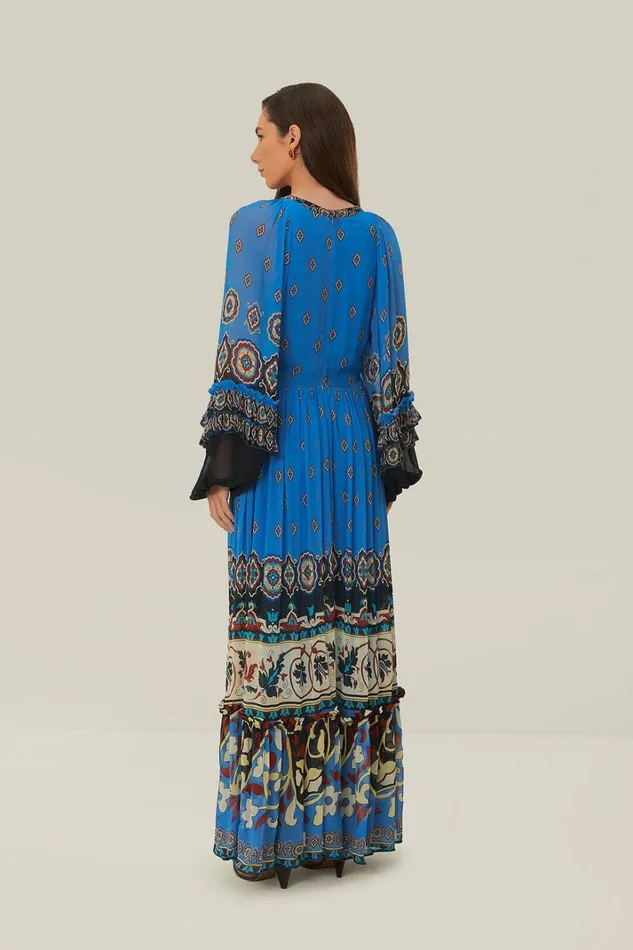 Blue Ainika Tiles Maxi Dress Women FARM Rio Maxi Dresses Blue Ainika Tiles Maxi Dress Women FARM Rio Maxi Dresses