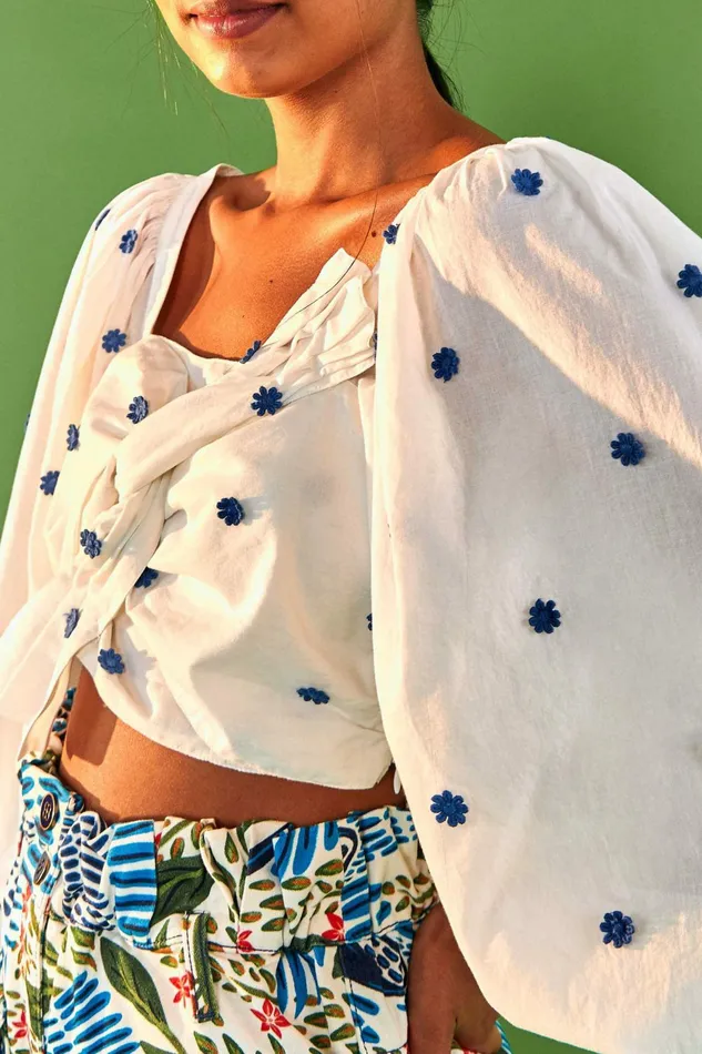Blue Flowers Long Sleeve Crop Top Women FARM Rio Crop Tops Blue Flowers Long Sleeve Crop Top Women FARM Rio Crop Tops