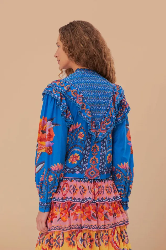 Blue Lucy Floral Tapestry Blouse Women FARM Rio Blouses Blue Lucy Floral Tapestry Blouse Women FARM Rio Blouses