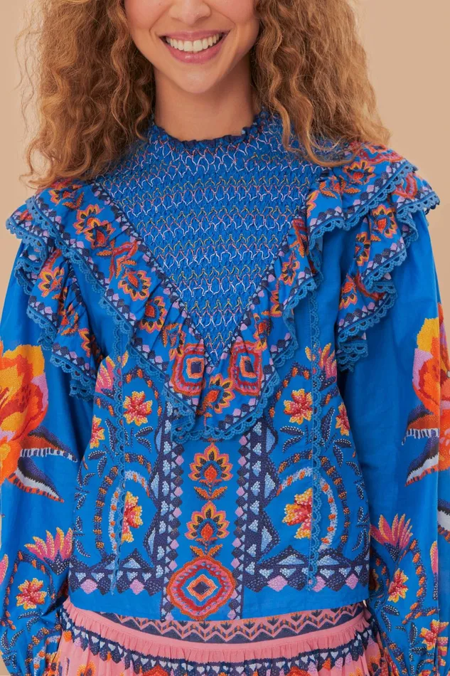 Blue Lucy Floral Tapestry Blouse Women FARM Rio Blouses Blue Lucy Floral Tapestry Blouse Women FARM Rio Blouses