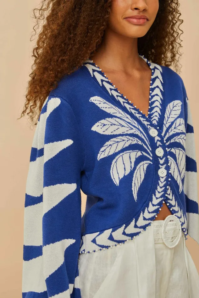 Blue Palms Graphic Knit Cardigan Women FARM Rio Cardigans Blue Palms Graphic Knit Cardigan Women FARM Rio Cardigans