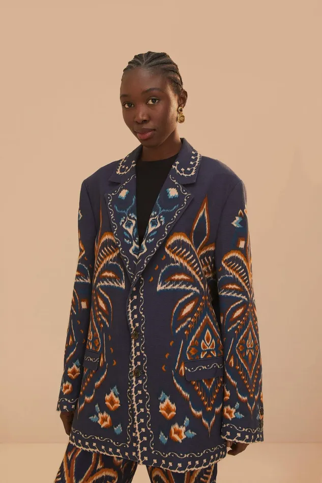Blue Pineapple Ikat Blazer Women FARM Rio Blazers Blue Pineapple Ikat Blazer Women FARM Rio Blazers