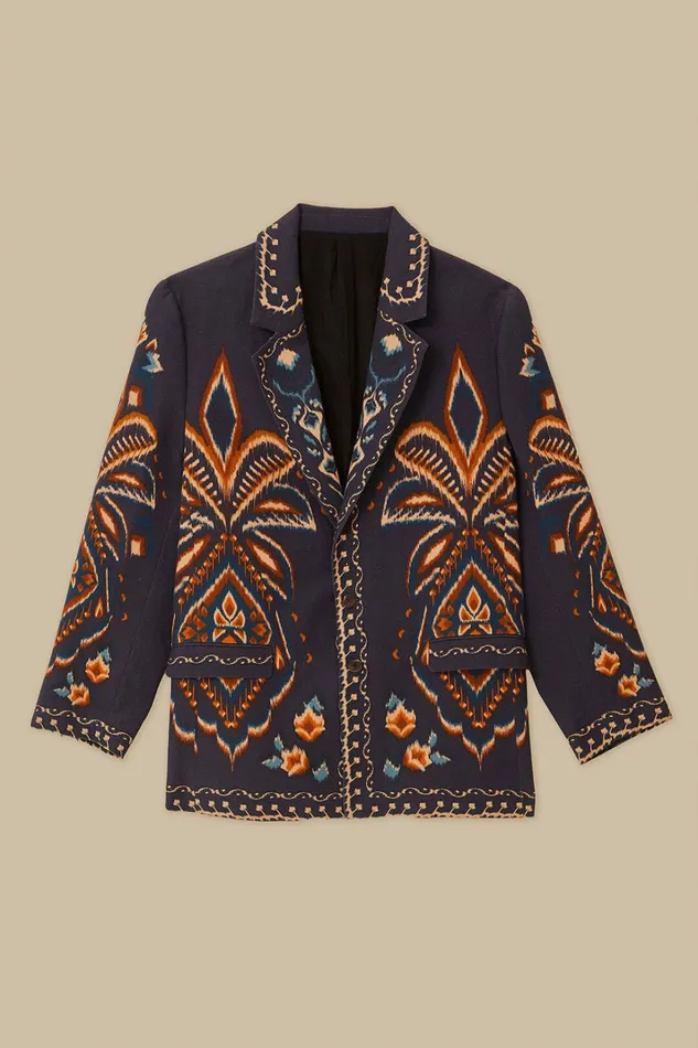 Blue Pineapple Ikat Blazer Women FARM Rio Blazers Blue Pineapple Ikat Blazer Women FARM Rio Blazers