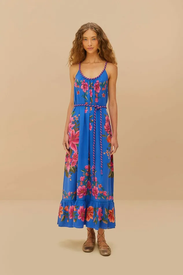 Blue Summer Fruit Scarf Lenzing Ecovero Euroflax Maxi Dress Women FARM Rio Maxi Dresses