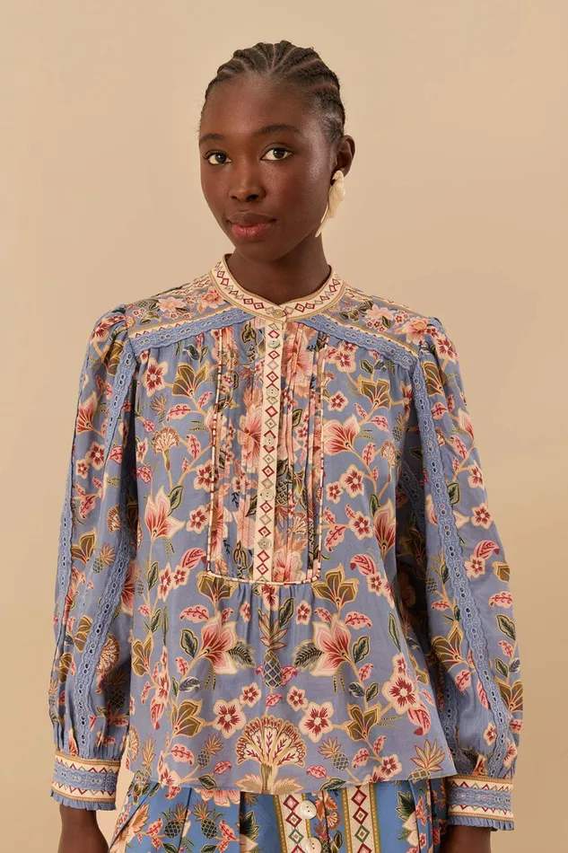 Blue Superbloom Tapestry Blouse Women FARM Rio Blouses