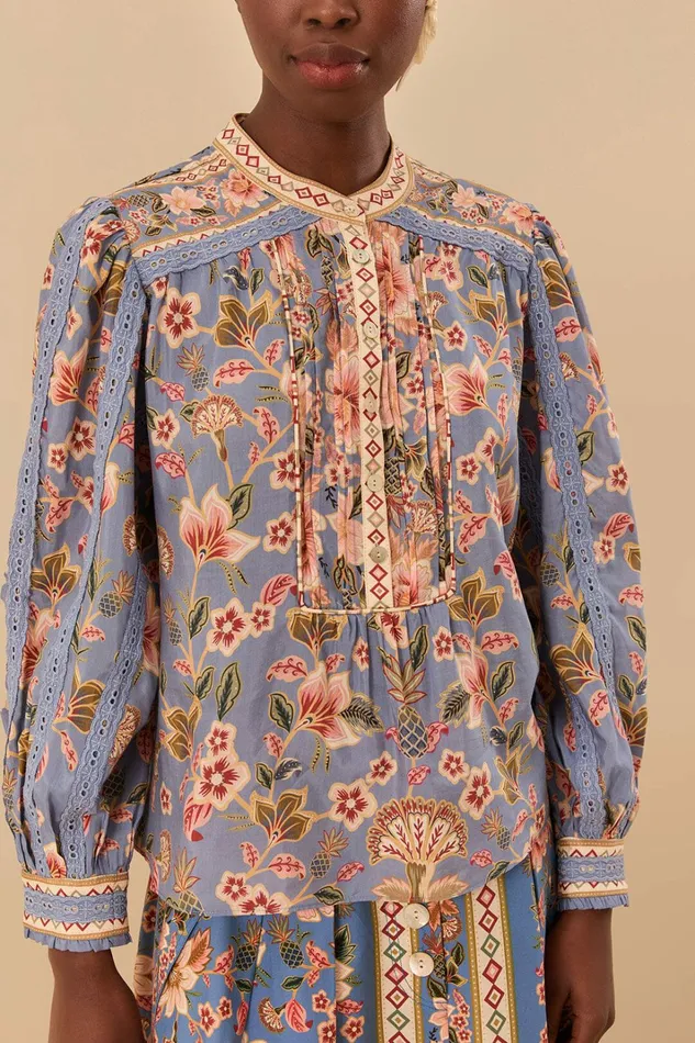 Blue Superbloom Tapestry Blouse Women FARM Rio Blouses Blue Superbloom Tapestry Blouse Women FARM Rio Blouses