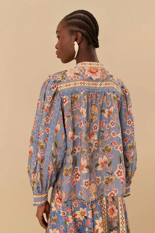 Blue Superbloom Tapestry Blouse Women FARM Rio Blouses Blue Superbloom Tapestry Blouse Women FARM Rio Blouses