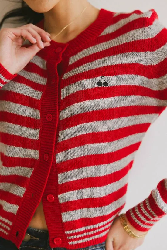 Bohme Albia Cherry Striped Cardigan Red Women Cardigans