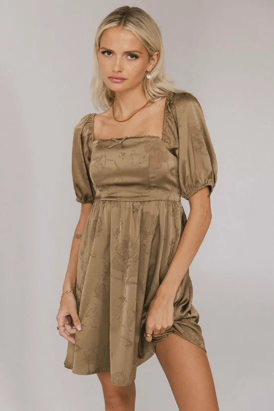 Bohme Alexis Satin Mini Dress In Olive Olive Women Dresses