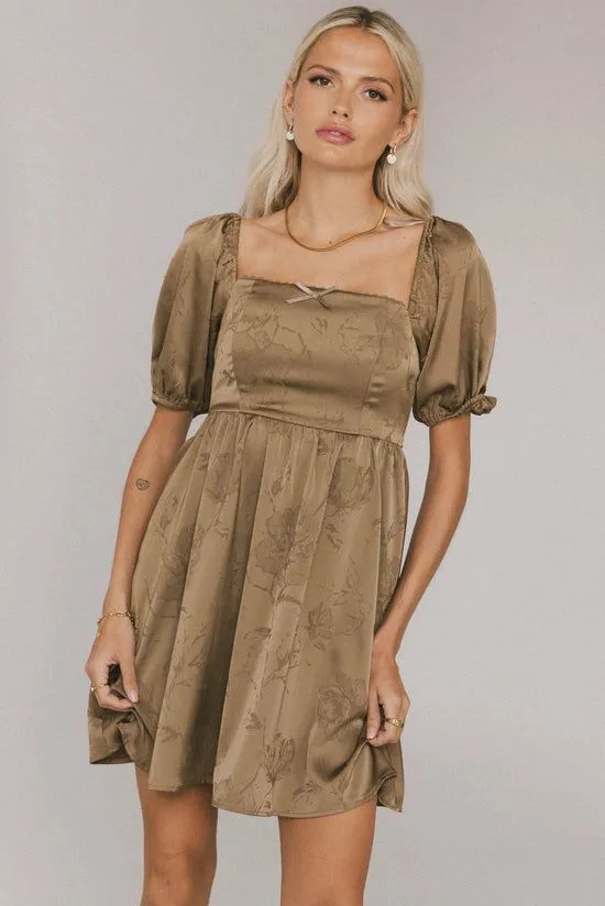 Bohme Alexis Satin Mini Dress In Olive Olive Women Dresses