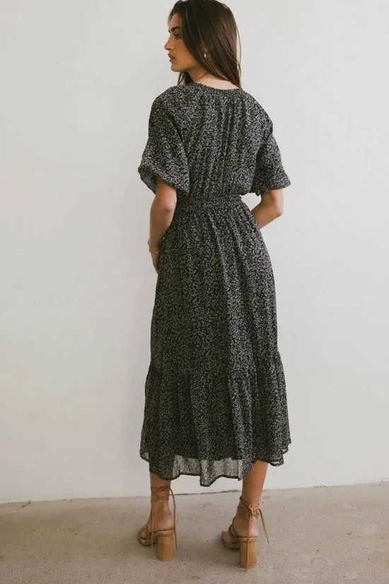 Bohme Allorah Ditsy Floral Midi Dress Black Women Dresses