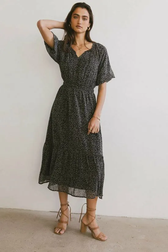 Bohme Allorah Ditsy Floral Midi Dress Black Women Dresses