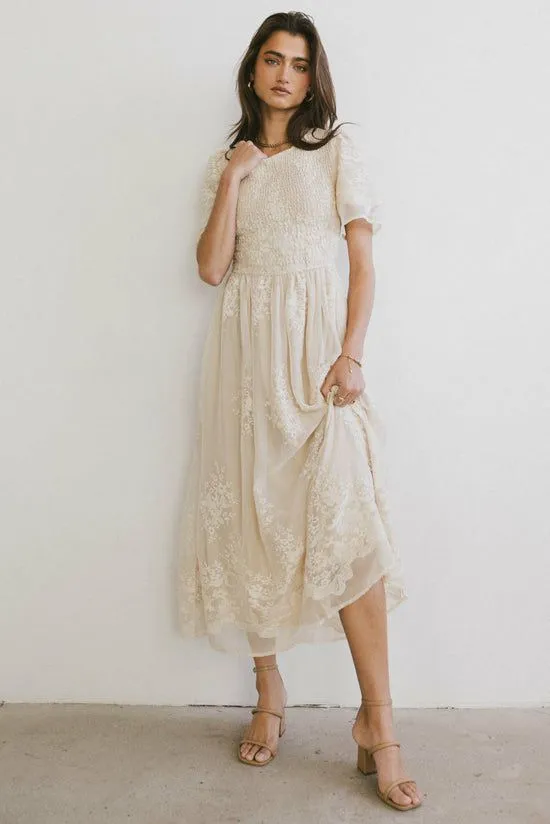 Bohme Alora Embroidered Dress In Champagne Champagne Women Dresses