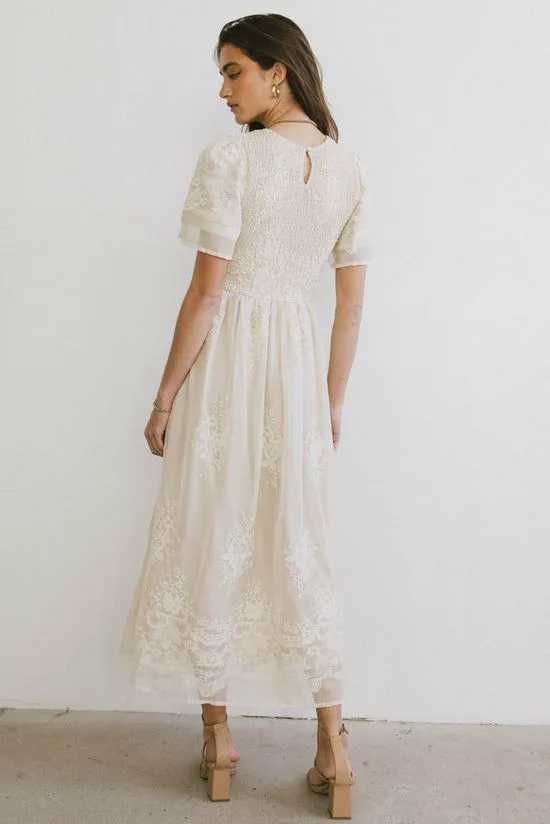 Bohme Alora Embroidered Dress In Champagne Champagne Women Dresses