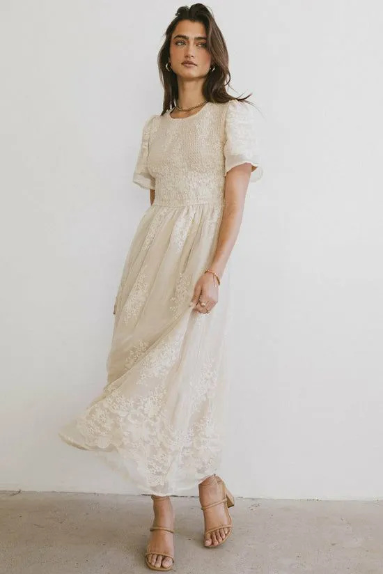 Bohme Alora Embroidered Dress In Champagne Champagne Women Dresses