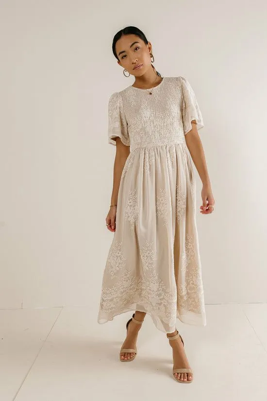 Bohme Alora Embroidered Dress In Champagne Champagne Women Dresses