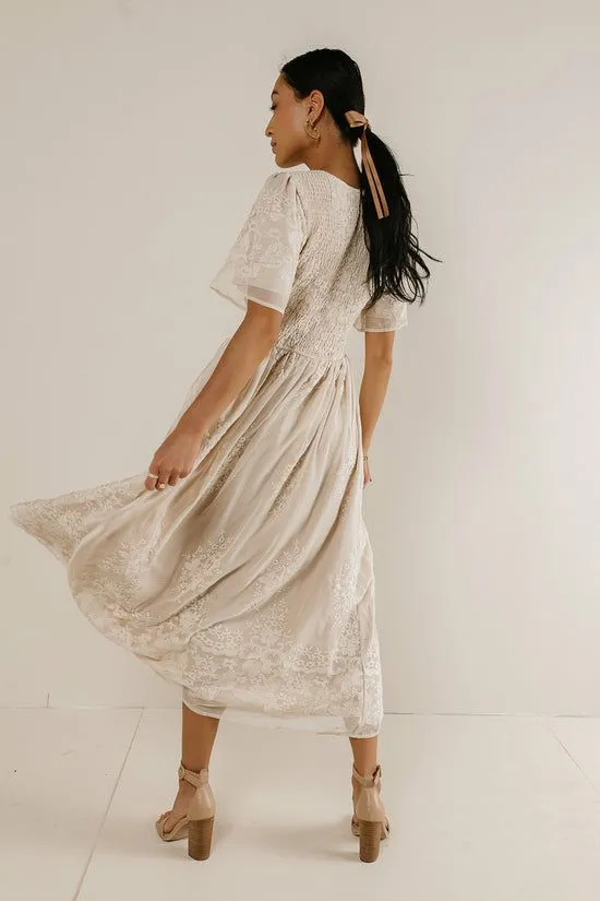 Bohme Alora Embroidered Dress In Champagne Champagne Women Dresses