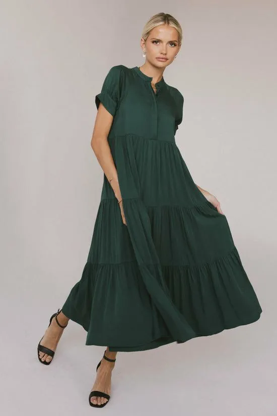 Bohme Amanda Tiered Dress In Emerald Emerald Women Dresses