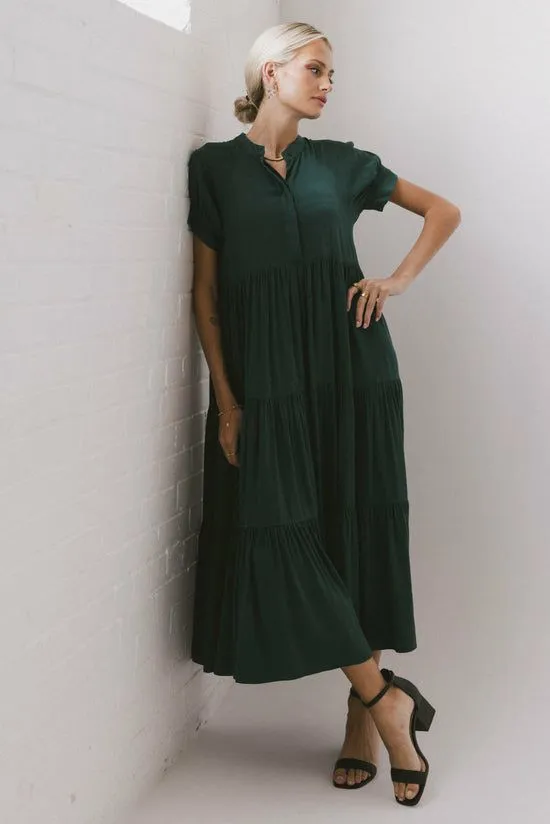 Bohme Amanda Tiered Dress In Emerald Emerald Women Dresses