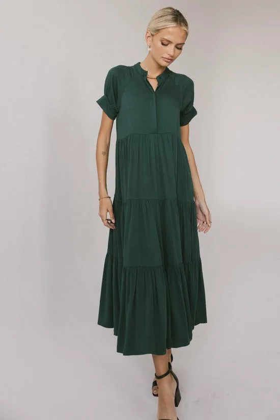 Bohme Amanda Tiered Dress In Emerald Emerald Women Dresses