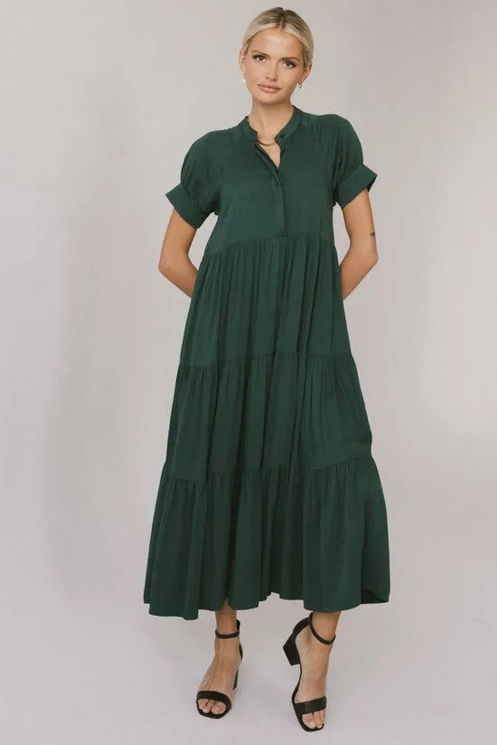 Bohme Amanda Tiered Dress In Emerald Emerald Women Dresses