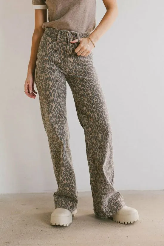 Bohme Anaya Wide Leg Flare Jeans Cheetah Women All Bottoms