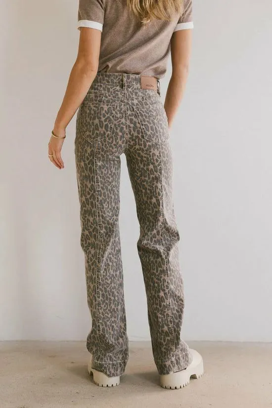 Bohme Anaya Wide Leg Flare Jeans Cheetah Women All Bottoms