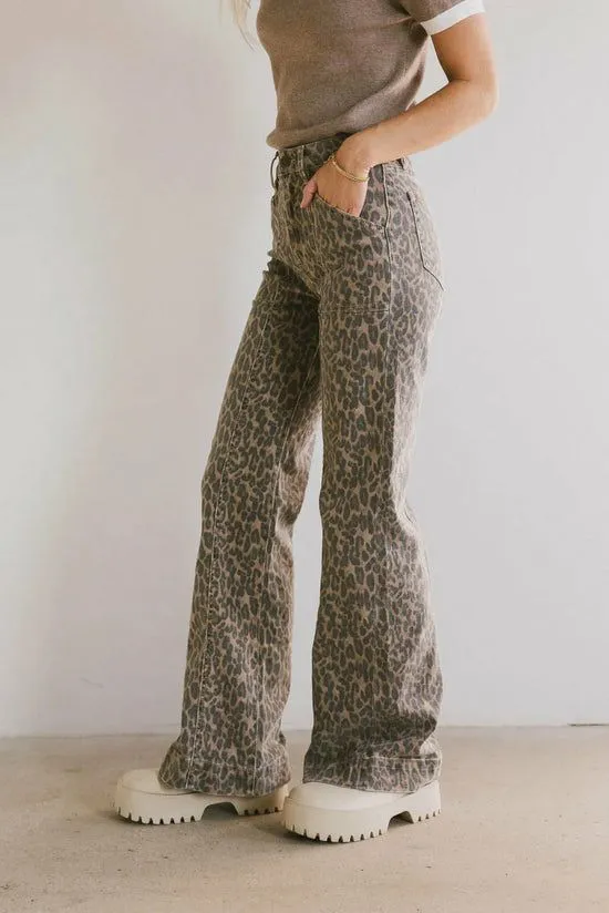 Bohme Anaya Wide Leg Flare Jeans Cheetah Women All Bottoms