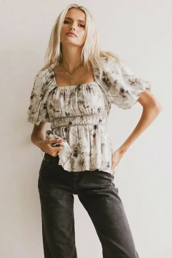 Bohme Arden Floral Tie Blouse Grey Women Blouses