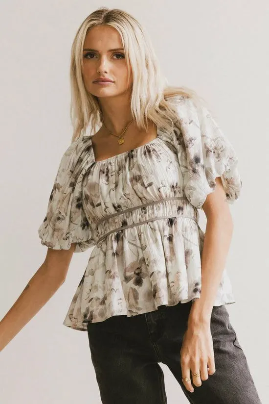 Bohme Arden Floral Tie Blouse Grey Women Blouses
