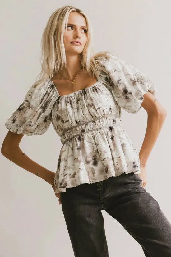Bohme Arden Floral Tie Blouse Grey Women Blouses